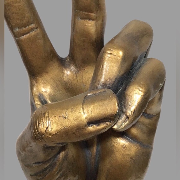 NEW VITRUVIAN Collection Peace Sign Handmade Bronze Sculpture on Base, Date 2005 - Picture 3 of 12